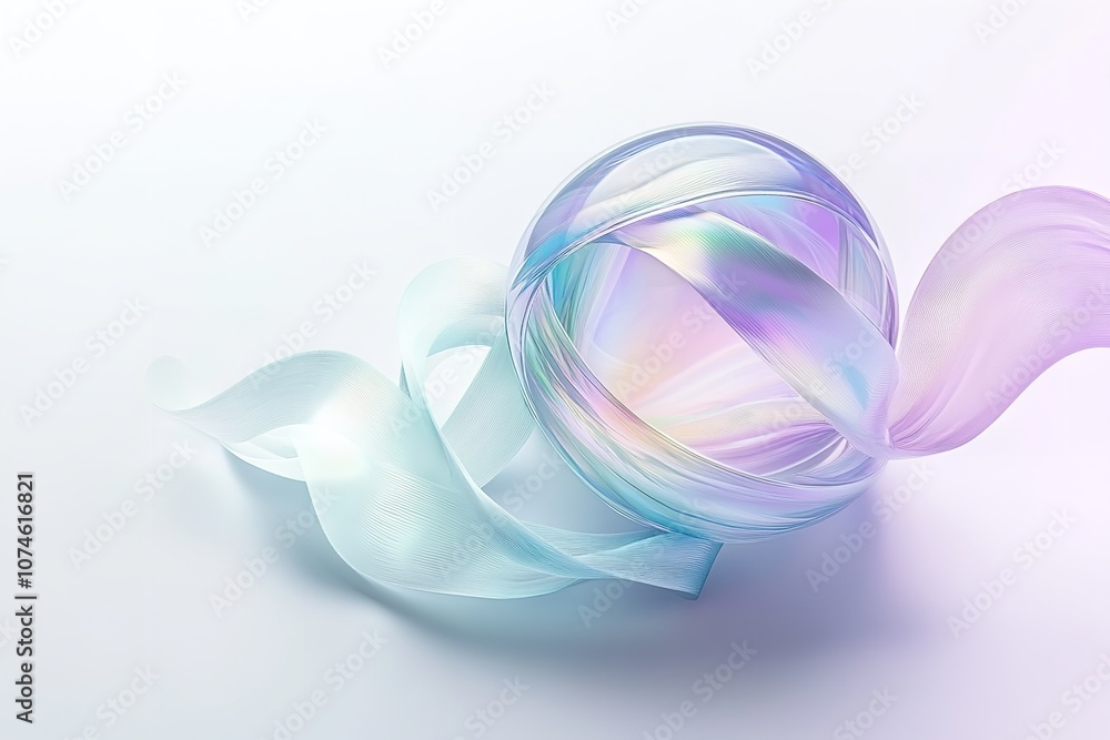 Aufkleber a 3d rendering of an abstract futuristic element featuring a glass sphere and ribbons, set against a