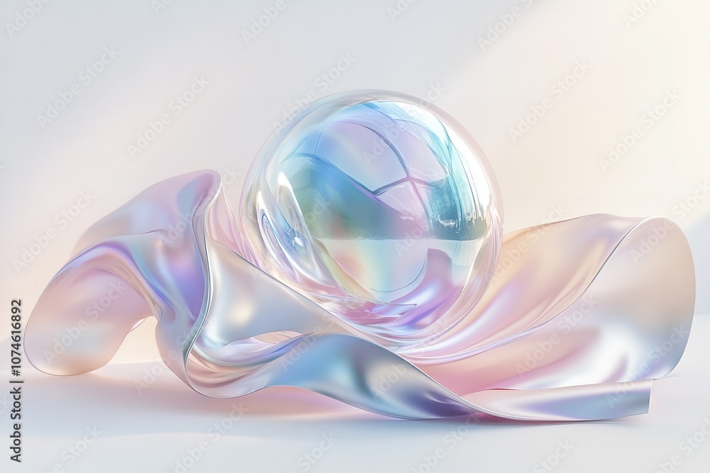 Aufkleber a 3d rendering of an abstract futuristic element featuring a glass sphere and ribbons, set against a