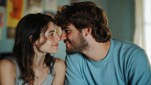 embarrassing moment of man and woman teenage couple pretend kissing each other