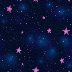 Naklejka premium A vibrant cosmic scene featuring pink stars scattered across a dark, starry sky.