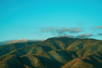 Lush green mountain hills over Stavros in Greece
