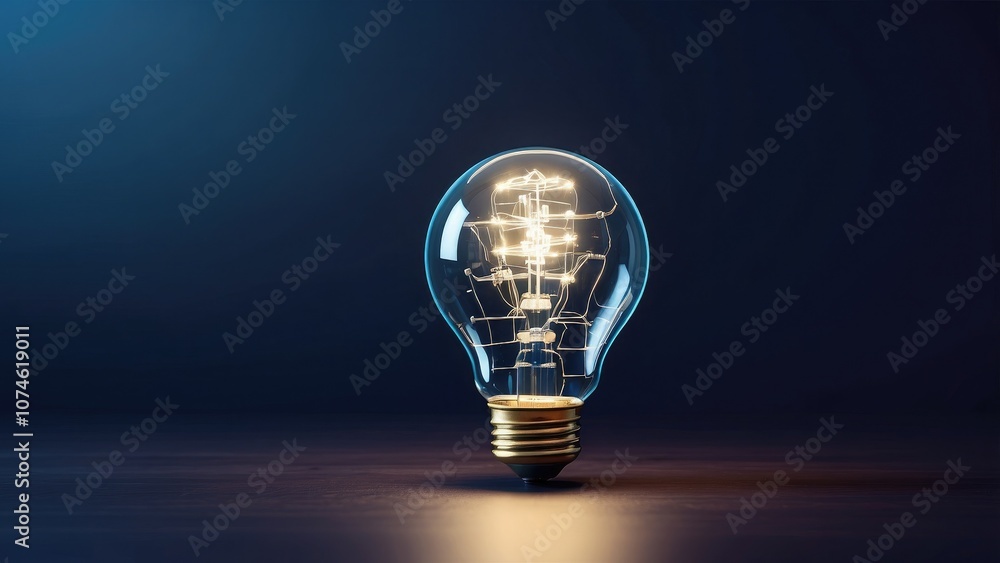 Aufkleber this mockup shows a glowing lightbulb with a circuit board inside on a dark blue background. notion 