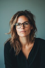 Fototapeta premium Woman with glasses and black shirt