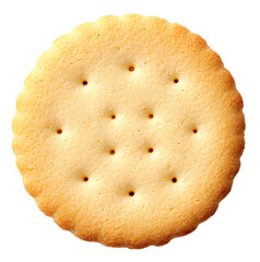 A single round cracker. The cracker is a light brown color and has a slightly rough texture.