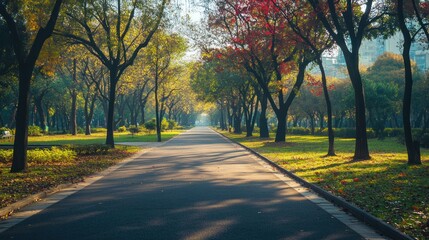 Naklejka premium Autumn Path in a Park