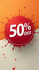 Promotional discount graphic showcasing 50 percent off on sale items against a vibrant background