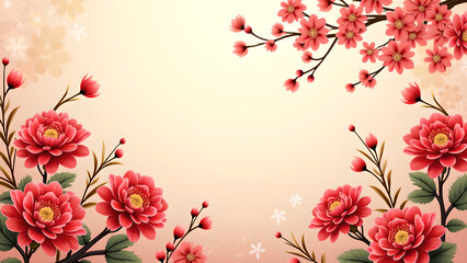 Peach Blossom and Cherry Blossom Frame, Spring Background