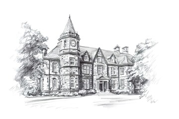 Old english stone cottage, sketch collection
