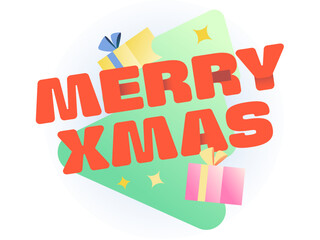 Lettering Merry Xmas with gift boxes and christmas tree text