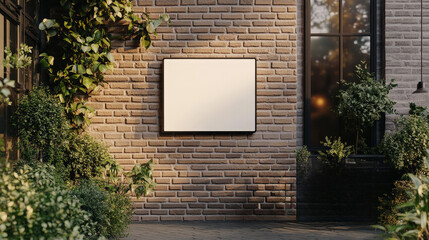 Fototapeta premium Minimalist white signboard on the exterior of a trendy coffee