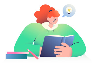 Woman learning by reading a book