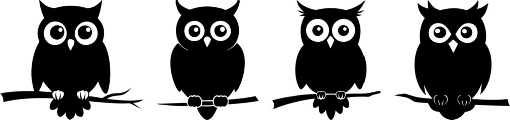 Owl icon silhouette set collection vector art design