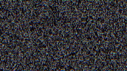 Vibrant digital static noise pattern with multicolored pixels for technology background