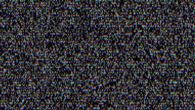 Vibrant digital static noise pattern with multicolored pixels for technology background