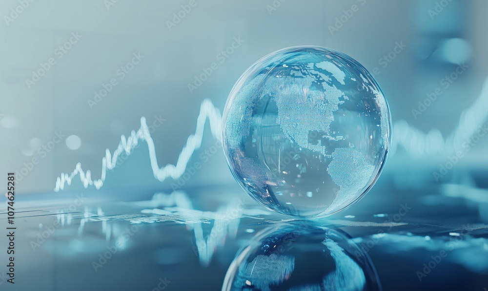 Poster digital globe with data visualization, financial graphs, and technology elements