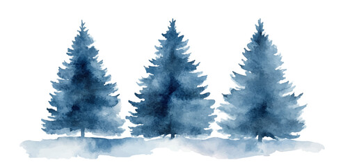 Obraz premium Christmas trees Vector watercolor illustration,Forest, fir trees, pine trees, woods watercolor illustration,festival set
