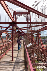 Magnificent steel architecture at the top of the UNESCO world heritage Vizcaya bridge in Portugalete, designed by Alberto Palacio, autonomous region of the basque country