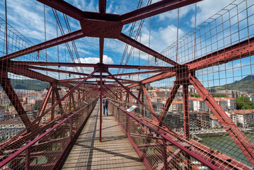 Magnificent steel architecture at the top of the UNESCO world heritage Vizcaya bridge in...
