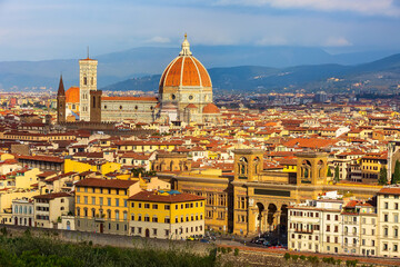 Aerial view of Florence, Italy with Duomo