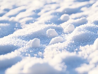 Close-up image of intricate snowflakes resting on a frosty surface with a soft pastel blue and pink background in winter.