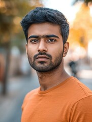 Fototapeta premium Youthful Man with Beard, Brown Hair, and Mustache