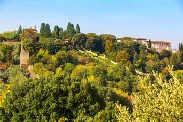 Aerial view of Florence, Italy and Boboli gardens
