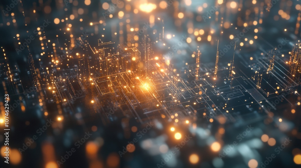 Poster ai analyzing big data streams, represented by glowing digital data and graphs
