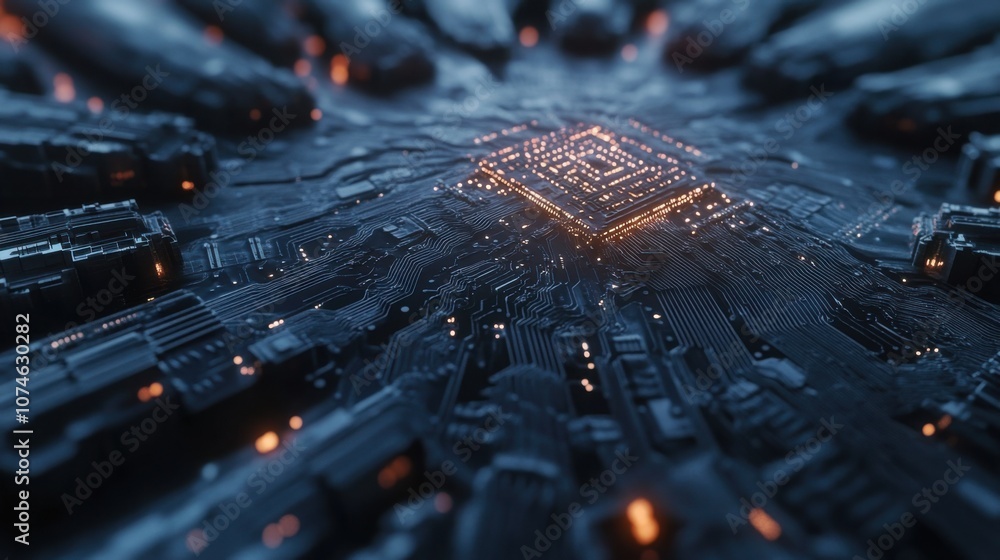Poster advanced ai chip with intricate circuitry, representing ai processing power