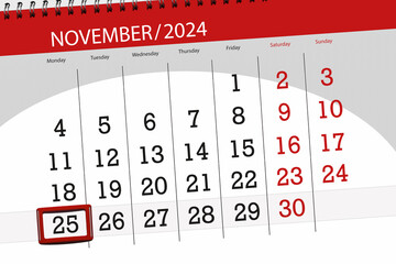 Calendar 2024, deadline, day, month, page, organizer, date, November, monday, number 25