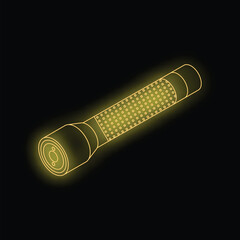 Neon vector illustration of a flashlight shining in the dark