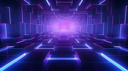 3d rendering of purple and blue abstract geometric background. Scene for advertising, technology, showcase, banner, game, sport, cosmetic, business, metaverse. Sci-Fi Illustration. Product display