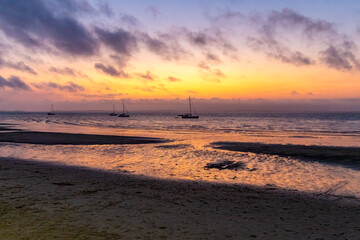 Fraser Island west coast at sunset dusk, K'gari, Queensland Australia, tourism tourist holiday...