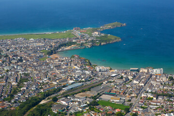 Aerial view of the Cornish coastal town and surf mecca  of Newquay 