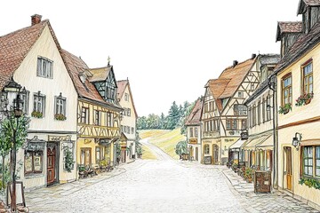 Fototapeta premium Travel sketch of Rothenburg ob der Tauber, Germany. Urban sketch in black color isolated on white background. 