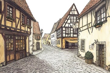 Fototapeta premium Travel sketch of Rothenburg ob der Tauber, Germany. Urban sketch in black color isolated on white background. 