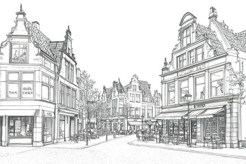 Travel sketch of Rothenburg ob der Tauber, Germany. Urban sketch in black color isolated on white background.
