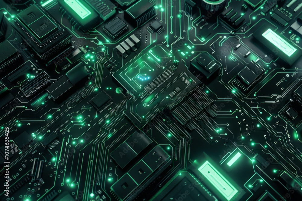 Poster circuit board. electronic computer hardware technology. motherboard digital chip. neural network ai 