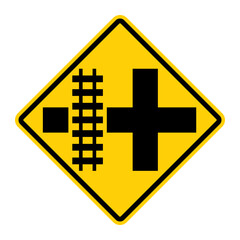 Highway Rail Transit Grade Crossing warning road sign. Vector