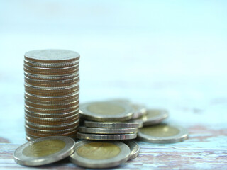 A lot of coins in savings and financial business concept.Copy space.