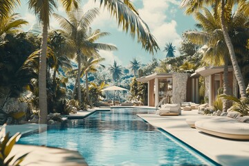 Tropical Paradise: Luxury Villa with Swimming Pool and Palm Trees