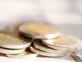 A lot of coins in savings and financial business concept.Copy space.