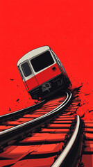 Naklejka premium Train derailing on red background symbolizing danger and destruction