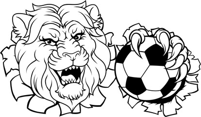 A lion soccer football ball animal sports team mascot
