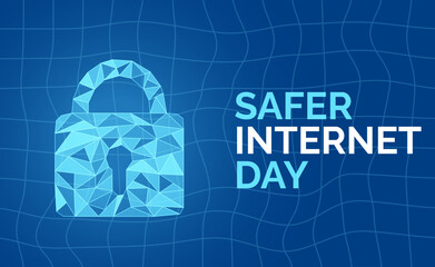 Safer Internet Day banner design template. Template for background, card with lock, poster with text inscription. Holiday concept.