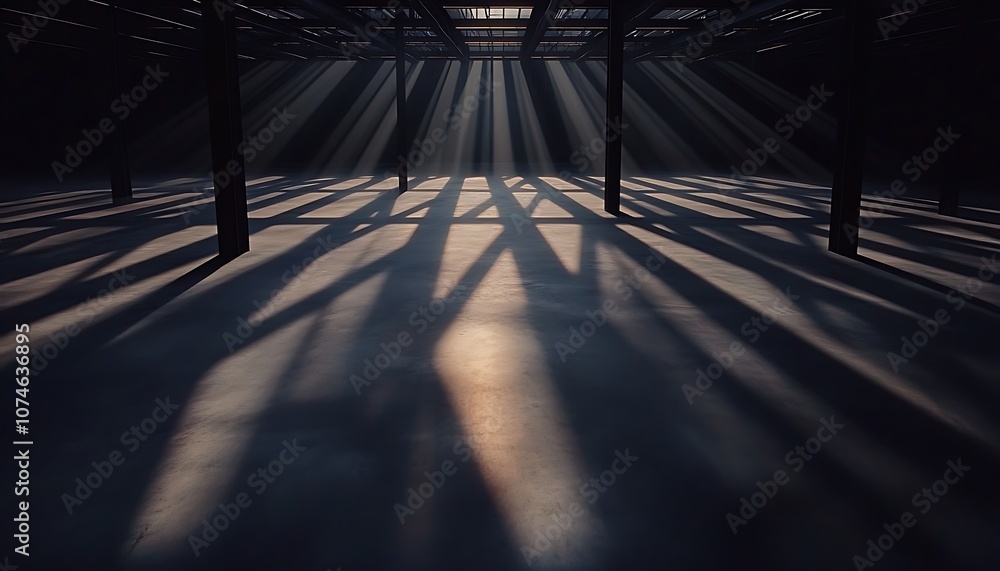 Poster a captivating scene of interplay between light and shadow, showcasing dramatic lines and textures on