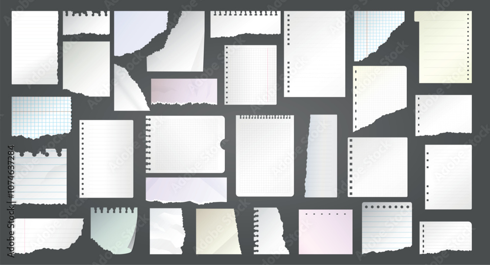 Poster diary papers. stripped notes template with different textures recent vector illustration collection