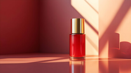 Red Glass Bottle with Gold Cap 3D Rendering