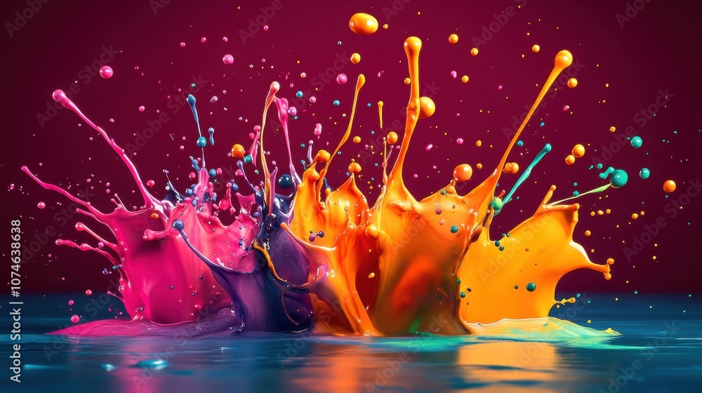 Poster vibrant splashes of colorful paint create a dynamic and playful visual explosion against a dark back
