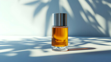 Glass Bottle With Golden Liquid On White Background With Shadows - 3d Illustration