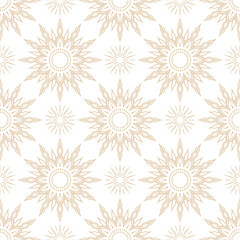 Seamless  sun pattern on a white background, featuring intricate rays and dotted details, perfect for boho or celestial themed designs.